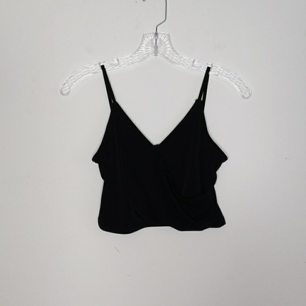 H&M Divided Black Thin Strap Crop Top V Neck